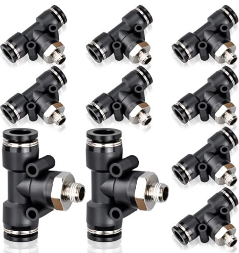 Bwintech 10 Pcs Té de Branchement Mâle 6mm Tube OD x 1/8 Inch Filetage BSP Raccords Poussés à Connecter PB-6-01