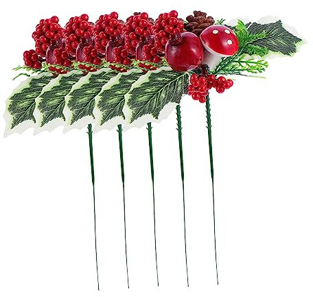 DIYEAH 1 Satz Gefälschte Weihnachtsblumen Weihnachtsschmuck Aus Roten Beeren Weihnachtsbaum Füller Zweige Christmas-Decorations Decoratiuni Craciun Weihnachtliche Beerenzweige 5 Stück