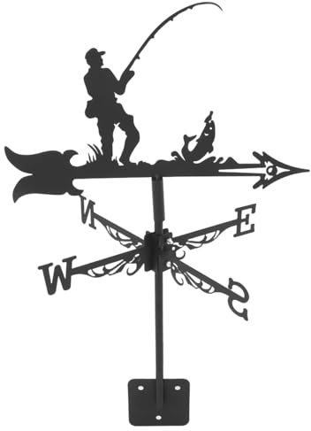 GANAZONO Girouette de pêcheur pour montage sur toit, décoration de jardin, indicateur de direction du vent en métal avec statue pour cour, garage, grange