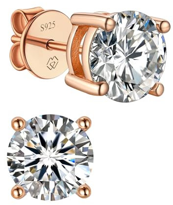 MomentWish Moissanite Boucles d'oreilles Or Rose, 0,6 Carat/4 mm Boucle d'oreille Femme Homme Diamants hypoallergéniques Cadeau - 4 Griffes