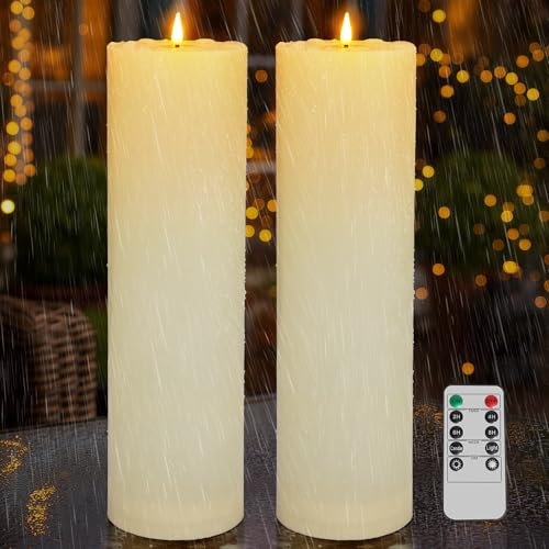 Kimjo 10CM x 35CM Flammenlose Große LED Kerzen Outdoor Wasserdicht 2 Stück - Elfenbeinweiß Led Kerzen mit Timerfunktion Fernbedienung - Led Kerzen Flackernde Flamme 500+ Stunden Batterie
