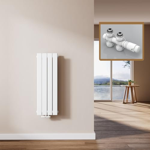 EMKE Heizkörper Klein mit Multiblock 90 x 30 cm, Design Flachheizkörper Doppellagig Flach Vertikal Paneelheizkörper Mittelanschluss Wandheizkörper Weiß 446 Watt