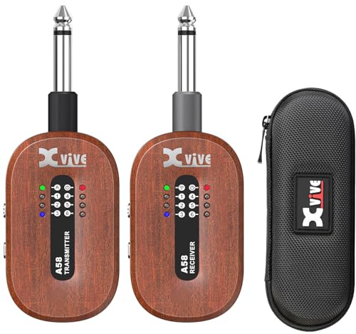 Xvive A58 Système Sans Fil pour Guitare 5.8G Avec Emetteur et Récepteur pour Guitare Avec Micro Actif ou Passif(Acajou)
