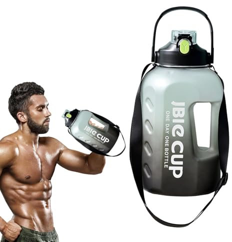 Botella de ingesta de agua, botella de agua de un galón, contenedor de aguas grandes, grande de 3 L para bebidas motivacionales con tiempos para beber, frasco a prueba de fugas con popote y asas