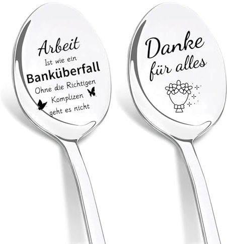 DIKARIYA Kleine Abschiedsgeschenk für Kollegen 2er Kaffeelöffel mit Gravur | Löffel mit Gravur ARBEIT Ist wie ein Banküberfall Abschied Jobwechsel Neuen Job Geschenke für Kollegen Kollegin Mitarbeiter