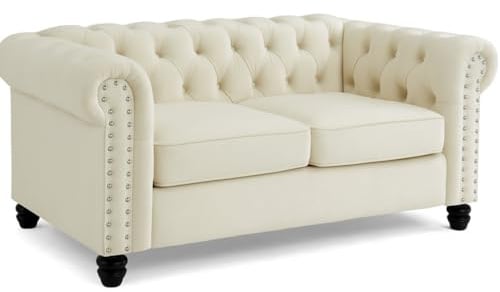 Home Detail Chesterfield Studded 2-Seater Sofa, Cream Velvet
