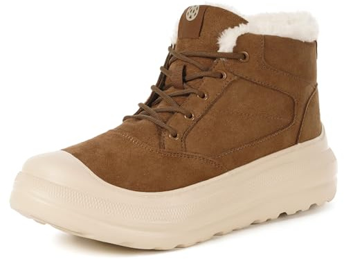 Stivali Uomo Donna Scarpe da Neve in Pelle Scamosciata Inverno Caldo Antiscivolo Impermeabile Stringate Snow Boots Outdoor,Marrone,43 EU