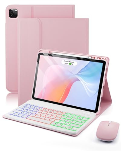 pour iPad Air 13 (M4-2026, M3-2025, M2-2024) 13 Pouces und iPad Pro 6e/5e/4e/3e Generation 12,9 Pouces Coque Étui avec Bluetooth Français (AZERTY) Clavier Rétroéclairé Souris Backlight Keyboard Case