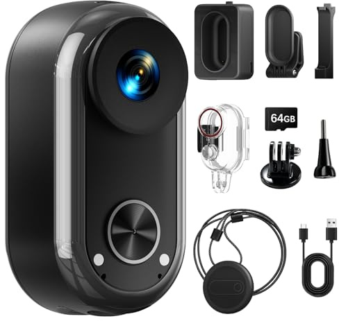 WOWAWOLA 4K Mini Body Camera, Portable Action Body Cam, Integrated 64 GB SD Card, Thumb Size Hands Free POV Recording, Magnetic Sports DV