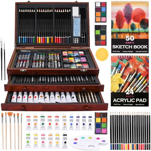 JOTOL Maletin Pinturas para Niños,Set de Pintura,Caja de Madera Delux y Kit de Dibujo