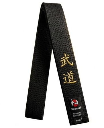 Neatami Schwarzgurt Karate/Judo/Ju Jutsu – Premium Budogürtel 5 cm breit mit 11 Nähten & Goldener Stickerei (Budo) – Schwarzer Gürtel Kampfsport für Karate, Judo, Taekwondo & BJJ (280 cm)