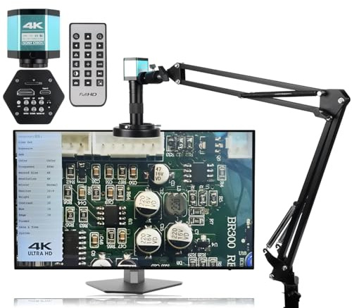 4K-Mikroskop, 48 MP, digitales Mikroskop für Elektronik, USB, Industriekameras, HDMI 1–150 x Zoom, C-Mount-Objektiv, Telefon, PCB, Löten (C, 13 MP, HDMI, VGA)