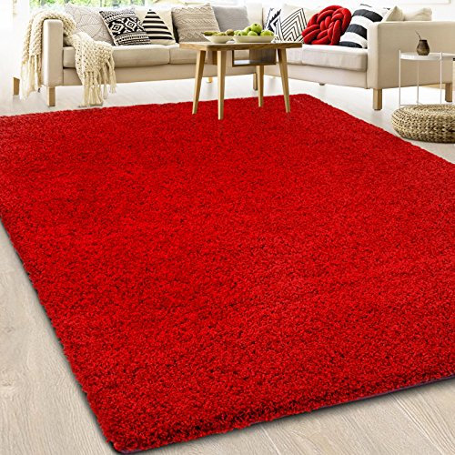 Casa Pura® - Tappeto stile Shaggy, a pelo lungo, qualità tedesca, tappeto per camera, salone o corridoio, taglie e colori a scelta, modello Barcelona, Polipropilene, rosso, 200x300cm