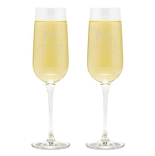Personalised Wedding Champagne Glasses Pair/Bride And Groom Personalised Wedding Gifts/Engraved Champagne Flutes For Mr & Mrs/Personalised Wedding Anniversary Gifts for Couples