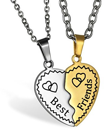 JewelryWe BFF Halskette Herz Freundschaftskette: 2 Stück Edelstahl Beste Freunde Ketten Partnerketten mit Best Friends Gravur Herz Anhänger Geburtstag Geschenke für Damen Mädchen Gold Silber
