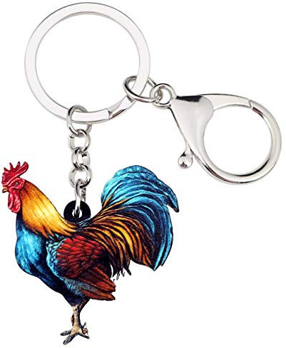 WEVENI Erklärung Acryl Floral Huhn Hahn Schlüsselanhänger Ringe Bauernhof Schmuck für Frauen Mädchen Tasche Charms Geschenke (Mehrfarbig)