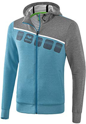 Erima Herren 5-C Trainingsjacke mit Kapuze, oriental blue melange/grau melange/weiß, XXL