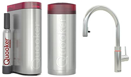 Quooker Flex Kochend-Wasser-Hahn verchromt glänzend und Reservoirs Combi mit Cube
