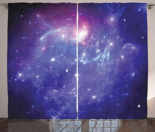 ABAKUHAUS Nebel Rustikaler Vorhang, Milchstraße Sterne, Wohnzimmer Universalband Gardinen mit Schlaufen und Haken, 280 x 260 cm, Dunkler Lavendel Pflaume