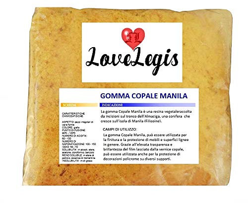 Lovelegis Gomma copale manila 500 g resina vegetale pittura vernici trasparenti artistica brillante decorazione restauro naturale