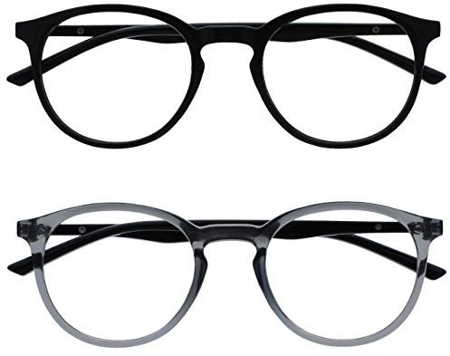OPULIZE Met Lesebrille 2er Pack Schlank Runder Rahmen Federscharniere Kratzfest Schwarz Transparent Grau Herren Damen RR60-17 +2.00