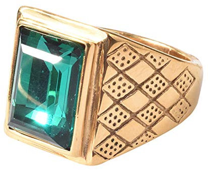 PAMTIER Herren 18K Gold Überzogen Fett Gedruckt Edelstahl Ringe mit Grün Stein Größe 68 (21.6)