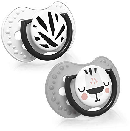 LOVI Dynamischer Schnuller 18 Monate+, Silikon, BPA-frei, Hygieneschutzhülle, Salt&Pepper Kollektion, 2 Stück, Weiß