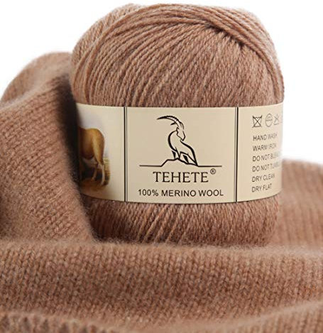 TEHETE 100% Merinowolle Garn zum Stricken, Häkelgarn Schurwolle, 250 Metern 3-fädig 50g per Knäuel,weich und seidig,Khaki