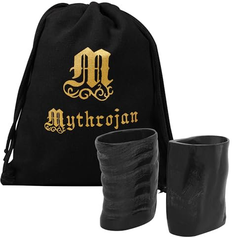 Mythrojan Viking Drinking Buffalo Horn Shot Glass with Free Canvas Bag Drinking Vessel Tumbler for Viking Events Renaissance Norse Medieval Tankard Shot Glass - 3, Pack of 2