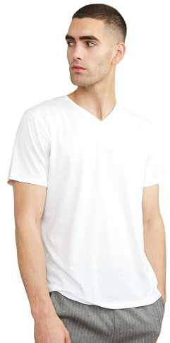 DANISH ENDURANCE Camiseta de Algodón Orgánico para Hombre de Manga Corta, Cuello Redondo o en V…, Cuello en Pico - Blanco, M