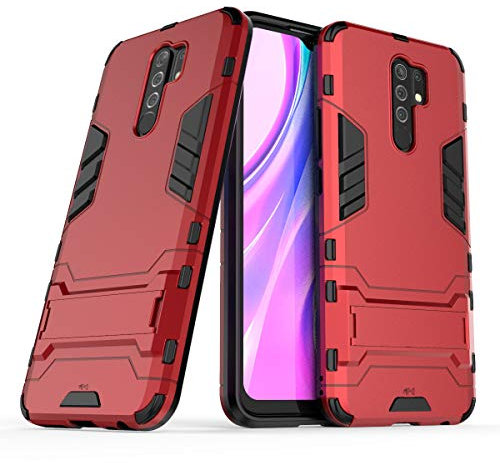 Max Power Digital Cover per Xiaomi Redmi 9 Custodia Antiurto con Supporto per Cellulare Rigida Resistente Protettiva Bumper Rugged Armor Case (Xiaomi Redmi 9, Rosso)