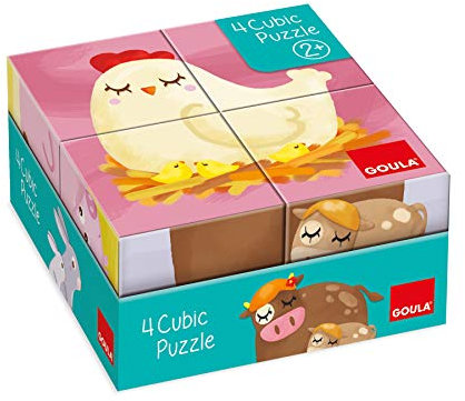 GOULA 53467 Animals Puzzle 4 Cubic, stapelbar, für Kinder ab 2 Jahren, bunt