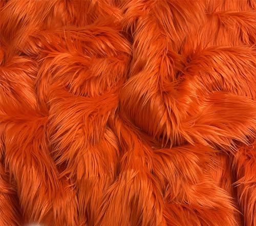 EOVEA Shaggy-Kunstfellstoff, 1,5 m breit, flauschiges, weiches Kunstfell-Material zum Nähen, Basteln, für Kostüme, Polster und Heimdekoration, Langflor-Plüschstoff, Orange, 0,94 m