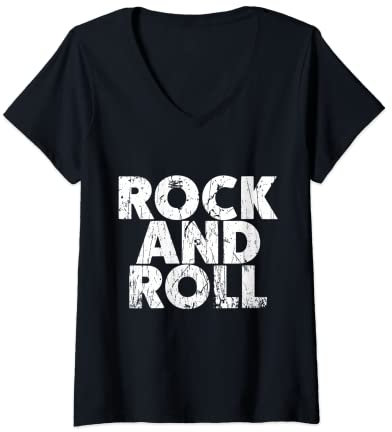 Femme T-shirt Vintage Grunge Old Rock & Roll Music, Rock and Roll T-Shirt avec Col en V