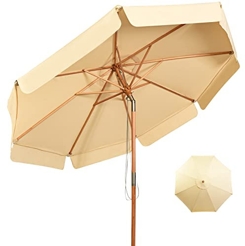 RELAX4LIFE Ombrellone da Giardino 3 x 3 M Rotondo, Ombrellone da Esterno con Tela Impermeabile e Anti-Sole, Struttura in Legno, Altezza e Inclinazione Regolabile (Beige)