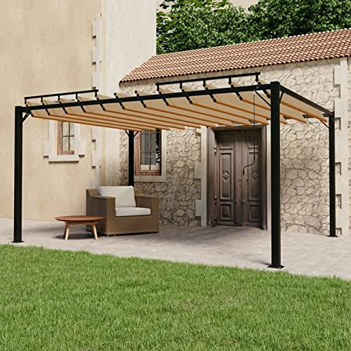 Tidyard Pavillon mit Lamellendach Gartenpavillon Gartenzelt Terrassendach Sonnendach Sonnenschutz Überdachung Pergola Stoff und Aluminium Taupe 3x4 m