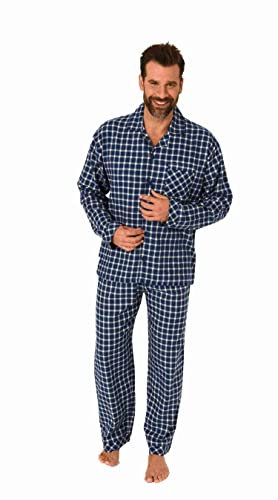 Herren Flanell Pyjama Langarm Schlafanzug zum durchknöpfen - 222 101 15 870, Farbe:Navy, Größe:48