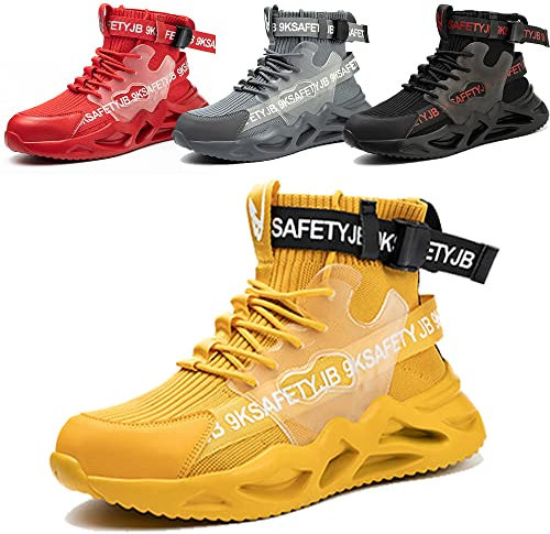 Scarpe Antinfortunistiche Uomo Donna Scarpe da Lavoro Leggere Alte Comode Antiscivolo Scarponi Stivali Sicurezza Giallo EU 44