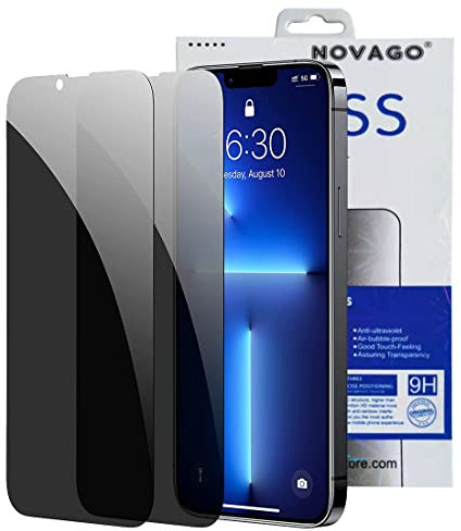 NOVAGO compatible avec iPhone 13 et iPhone 13 Pro et iPhone 14 -Pack de 2 Films vitre écran résistant en verre trempé Anti espionage (teinté)