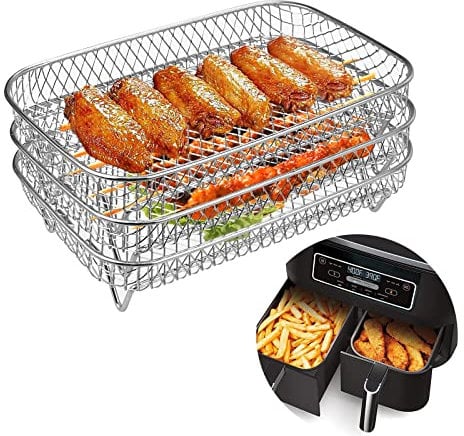 Air Fryer Rack for Ninja Dual Air Fryer, 304 Stainless Steel Three Layer Dehydrator Rack for Baking Roasting, Multi-Purpose Air Fryer Accessories, Compatible with AF300UK AF400UK and Most Air Fryer