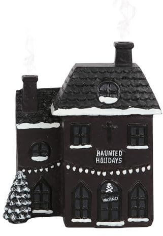 Haunted Räucherkegel-Brenner in Schwarz und Weiß, 14 cm x 12 cm, mit gruseligem Spukhaus-Design, perfekt für eine gruselige Atmosphäre, ideal zum Verbrennen von Räucherkegeln