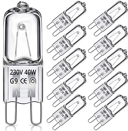 G9 Halogen Light Bulbs 40W, TOKIISHE G9 Dimmable Capsule Bulb for Oven, Wax, Lamps, 2800K Warm White, 230V, 10 Packs