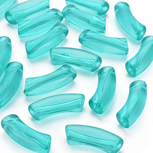Crafans 148 Stück/500 g transparente Tube Perlen passend für Armreifen Armbänder 36 mm dicke gebogene Acryl Spacer Perlen Nudel Perlen für Sommer Schmuck DIY Herstellung helles Meergrün