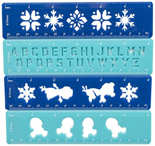 4 Stück Disney Frozen Lineal Schablonen Pack, Alphabet und Schneeflocken Malvorlagen für Scrapbooking, DIY Handwerk Sprühen Zeichnen Zubehör, am besten für Tagebuch Scrapbook Dekor