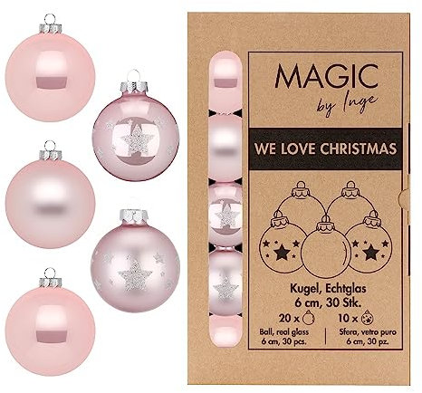 Weihnachtskugeln Glas 6cm x 30 Stück mit Sternenmuster in Kartonbox Christbaumkugeln Lovely Magnolia