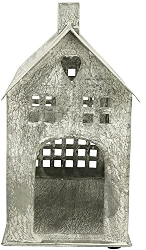 matches21 Windlicht Haus Fenster Kerzenhalter Kerzen Teelichthalter Used-Look Metall zink 1 Stk 28,5x13,5x23,5 cm