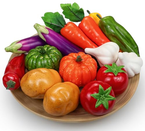Tenorbass 15 Pcs Artificial Vegetables, Fake Vegetables Decorative Vegetables Realistic Vegetables for Kitchen Décor, Display Vegetables Props Fake Potatoes Pumpkin Carrot Tomato Peppers