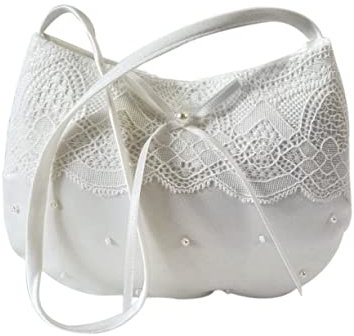 HBH Brautbeutel Tasche Creme Ivory Brauttasche Spitze und Perlen bestickt Handarbeit ca. 15 x 12 cm