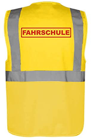 Fassbender-Druck WARNWESTEN - Sicherheitsweste GELB mit Taschen und Reißverschluss nach EN ISO 20471 zertifiziert - Warn Weste für FAHRSCHULE - Unisex mit hochwertigem Reflektorstreifen