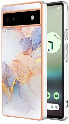 SEAHAI Hülle für Google Pixel 6A, Bunte Muster Ultra Dünn Glänzend Weich Silikon TPU Stoßfest Handyhülle Cover Flexibel Handytasche Schutzhülle - Marmor weiß
